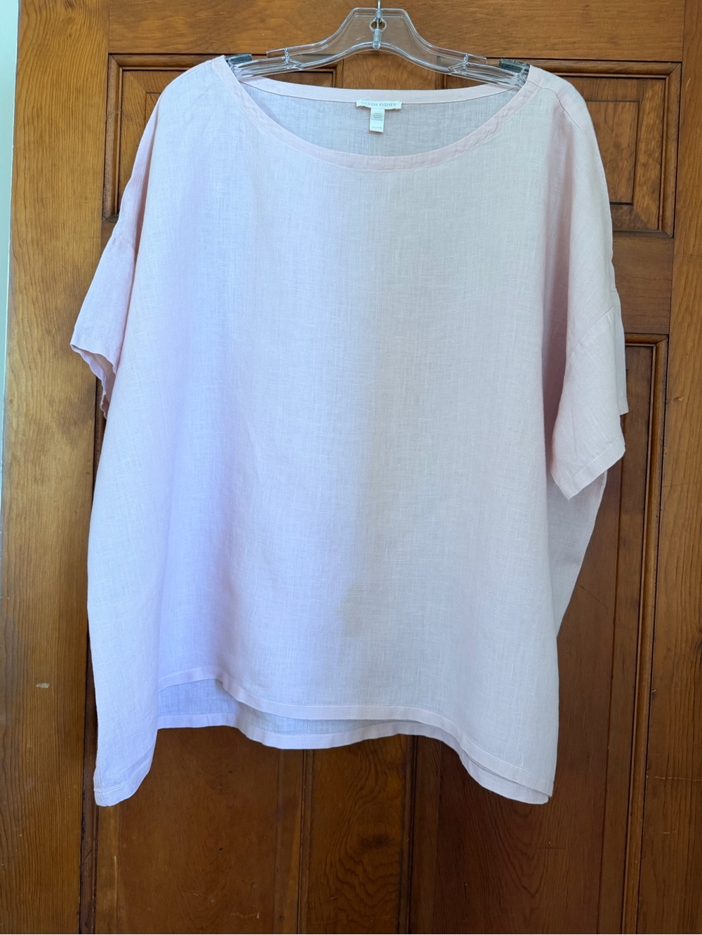 Eileen Fisher Pale Pink Linen Relaxed Short-Sleeve Top